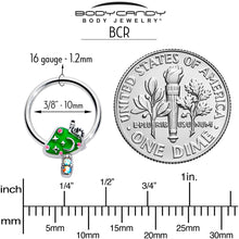 Load image into Gallery viewer, 16G 3/8 Aurora Gem Fanciful Green Mushroom BCR Captive Ring
