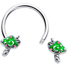 Load image into Gallery viewer, 16G 3/8 Fanciful Green Mushrooms Horseshoe Circular Barbell
