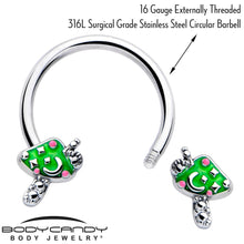 Load image into Gallery viewer, 16G 3/8 Fanciful Green Mushrooms Horseshoe Circular Barbell
