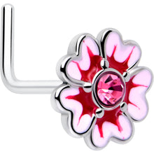 Load image into Gallery viewer, 20G 5/16 Pink CZ Gem Dainty Pink Flower L Shape Nose Ring
