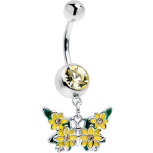 Load image into Gallery viewer, Yellow CZ Gem Blooming Butterfly Dangle Belly Ring
