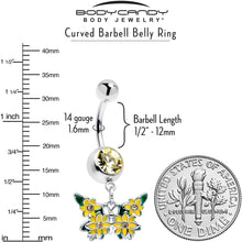 Load image into Gallery viewer, Yellow CZ Gem Blooming Butterfly Dangle Belly Ring
