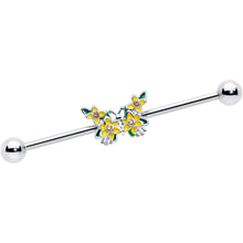 Load image into Gallery viewer, 14G Yellow CZ Gem Blooming Butterfly Industrial Barbell 38mm
