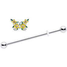 Load image into Gallery viewer, 14G Yellow CZ Gem Blooming Butterfly Industrial Barbell 38mm
