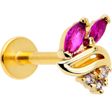 Load image into Gallery viewer, 16G 5/16 Red CZ Gem Gold Tone Swirl Fan Labret Monroe Tragus
