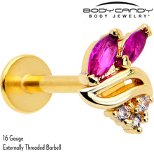 Load image into Gallery viewer, 16G 5/16 Red CZ Gem Gold Tone Swirl Fan Labret Monroe Tragus
