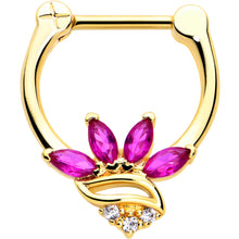Load image into Gallery viewer, 16G 5/16 Red CZ Gem Gold Tone Swirl Fan Cartilage Clicker
