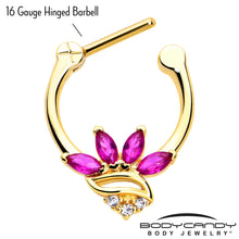 Load image into Gallery viewer, 16G 5/16 Red CZ Gem Gold Tone Swirl Fan Cartilage Clicker
