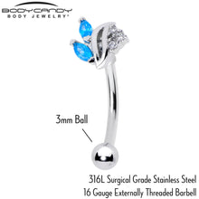 Load image into Gallery viewer, 16G 5/16 Blue CZ Gem Swirl Fan Curved Eyebrow Ring

