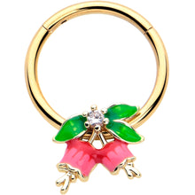 Load image into Gallery viewer, 16G 3/8 Clear CZ Gem Gold Tone Bell Flowers Hinged Segment Ring
