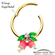 Load image into Gallery viewer, 16G 3/8 Clear CZ Gem Gold Tone Bell Flowers Hinged Segment Ring
