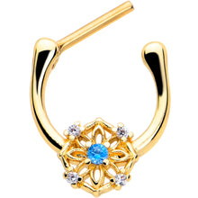 Load image into Gallery viewer, 16G 5/16 Blue CZ Gem Gold Tone Flower Ring Cartilage Clicker
