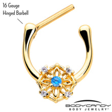 Load image into Gallery viewer, 16G 5/16 Blue CZ Gem Gold Tone Flower Ring Cartilage Clicker

