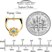 Load image into Gallery viewer, 16G 5/16 Blue CZ Gem Gold Tone Flower Ring Cartilage Clicker
