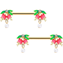 Load image into Gallery viewer, 14G 9/16 Clear CZ Gem Gold Hue Bell Flower Barbell Nipple Ring Set
