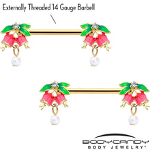 Load image into Gallery viewer, 14G 9/16 Clear CZ Gem Gold Hue Bell Flower Barbell Nipple Ring Set
