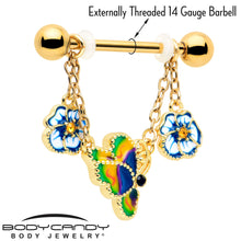 Load image into Gallery viewer, 14G 9/16 Yellow Gem Gold Tone Butterfly Colors Dangle Nipple Ring Set
