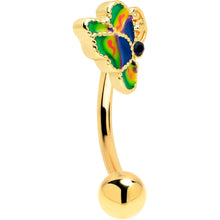 Load image into Gallery viewer, 16G 5/16 Blue Gem Gold Tone Butterfly Colors Curved Eyebrow Ring
