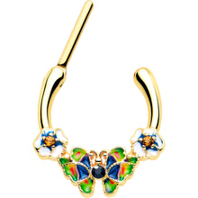 Load image into Gallery viewer, 16G 5/16 Blue Gem Gold Tone Butterfly Colors Cartilage Clicker
