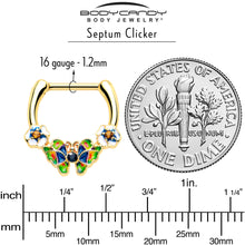 Load image into Gallery viewer, 16G 5/16 Blue Gem Gold Tone Butterfly Colors Cartilage Clicker
