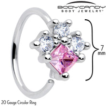 Load image into Gallery viewer, 20G 5/16 Clear Pink CZ Gem Rhombus Riot Nose Hoop
