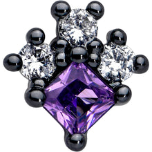 Load image into Gallery viewer, 16G 1/4 Purple CZ Gem Black Rhombus Riot Cartilage Tragus Earring
