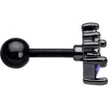 Load image into Gallery viewer, 16G 1/4 Purple CZ Gem Black Rhombus Riot Cartilage Tragus Earring
