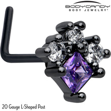 Load image into Gallery viewer, 20G 7mm Purple CZ Gem Black Rhombus Riot L Shape Nose Ring
