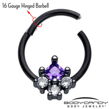 Load image into Gallery viewer, 16G 3/8 Purple CZ Gem Black Rhombus Riot Hinged Segment Ring
