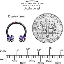 Load image into Gallery viewer, 16G 3/8 Purple CZ Gem Black Rhombus Riot Horseshoe Circular Barbell
