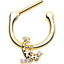 Load image into Gallery viewer, 16G 5/16 Clear CZ Gem Gold Tone Mom Baby Giraffe Cartilage Clicker
