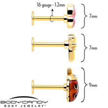 Load image into Gallery viewer, 16G 5/16 Clear Gem Gold Tone Ladybug Lotus Labret Tragus Set of 3
