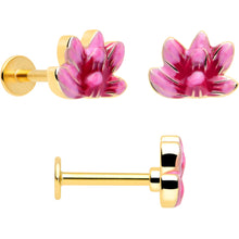 Load image into Gallery viewer, 16G 5/16 Clear Gem Gold Tone Ladybug Lotus Labret Tragus Set of 3
