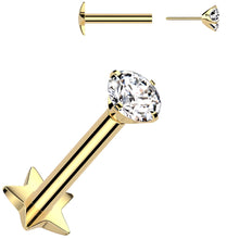 Load image into Gallery viewer, Gold Medical Grade Titanium Flat Back Earring 18G 3mm CZ Reversible Star
