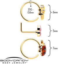 Load image into Gallery viewer, 20G Clear Gem Gold Tone Lotus Ladybug L Shape Nose Hoop Set of 3
