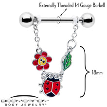 Load image into Gallery viewer, 14G 9/16 Ladybug Hippie Flower Chain Dangle Nipple Ring Set
