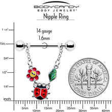 Load image into Gallery viewer, 14G 9/16 Ladybug Hippie Flower Chain Dangle Nipple Ring Set
