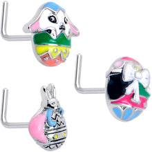Load image into Gallery viewer, 20G 7mm Easter Egg Bunny L Shape Nose Ring Set of 3
