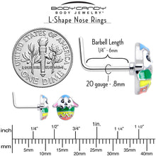 Load image into Gallery viewer, 20G 7mm Easter Egg Bunny L Shape Nose Ring Set of 3
