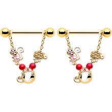 Load image into Gallery viewer, 14G 9/16 Gold Tone Mouse Sheep Squirrel Dangle Nipple Ring Set
