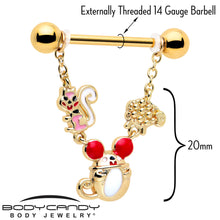 Load image into Gallery viewer, 14G 9/16 Gold Tone Mouse Sheep Squirrel Dangle Nipple Ring Set
