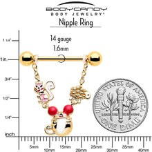 Load image into Gallery viewer, 14G 9/16 Gold Tone Mouse Sheep Squirrel Dangle Nipple Ring Set
