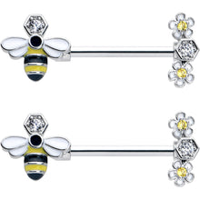 Load image into Gallery viewer, 14G 9/16 Yellow Clear CZ Gem Flower Bee Barbell Nipple Ring Set
