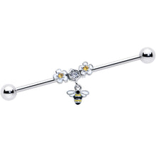 Load image into Gallery viewer, 14G Yellow CZ Gem Flower Bee Dangle Industrial Barbell 38mm
