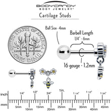 Load image into Gallery viewer, 16G 1/4 Yellow CZ Gem Flower Bee Dangle Cartilage Tragus Earring
