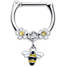 Load image into Gallery viewer, 16G 5/16 Yellow CZ Gem Flower Bee Dangle Cartilage Clicker
