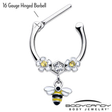 Load image into Gallery viewer, 16G 5/16 Yellow CZ Gem Flower Bee Dangle Cartilage Clicker
