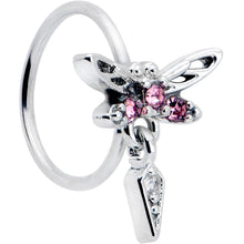 Load image into Gallery viewer, 20G 5/16 Pink Gem Swank Dragonfly Dangle Nose Hoop
