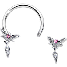 Load image into Gallery viewer, 16G 3/8 Pink Gem Swank Dragonfly Dangle Horseshoe Circular Barbell
