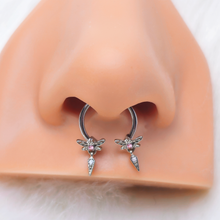 Load image into Gallery viewer, 16G 3/8 Pink Gem Swank Dragonfly Dangle Horseshoe Circular Barbell
